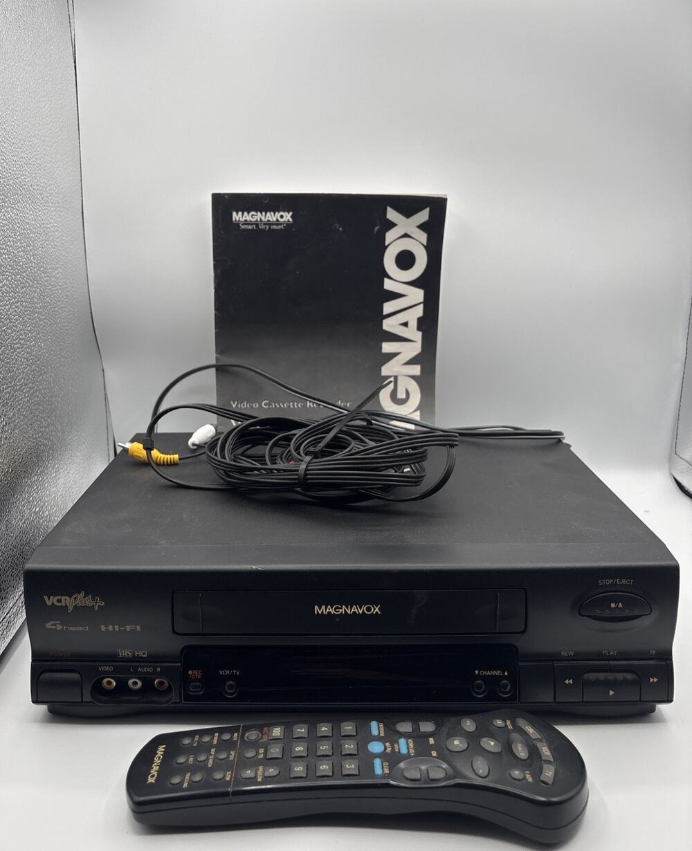 Magnavox VRT462 AT01 Hi-Fi 4 Head VHS VCR Plus+ w/AV Cables and Manual Read